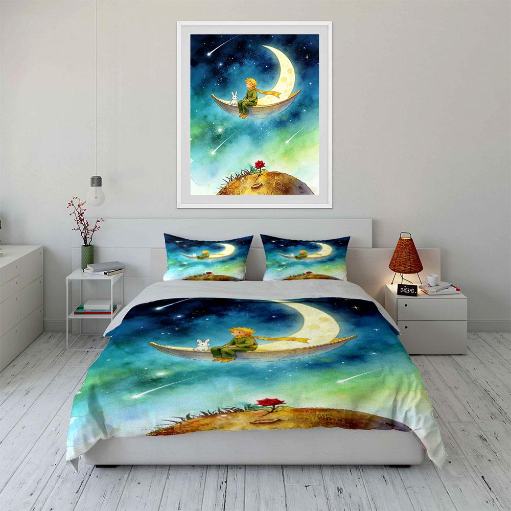 Moon, stars, rabbit, rose. Bedding sets Duvet cover sets Duvet covers Pillowcases(1 * Duvet Cover 2 * Pillowcases without duvet insert)
