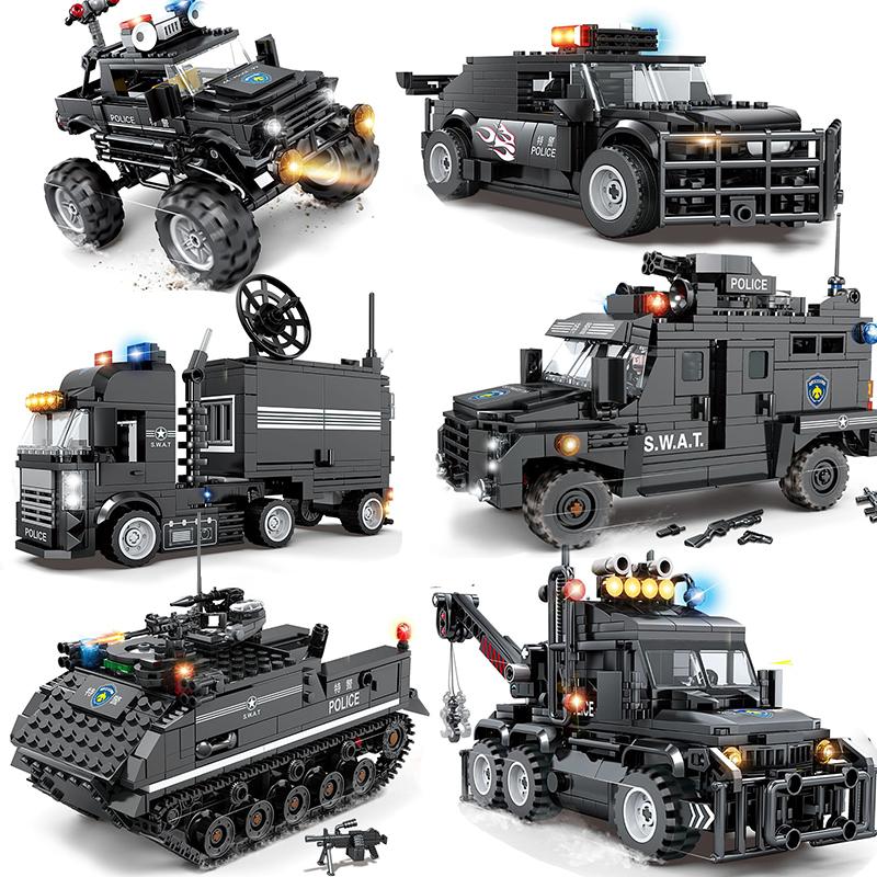 City SWAT Team Police Truck Car Panzer Tank Building Blocks Brick Police Station Figures Arme Model Educational Toys