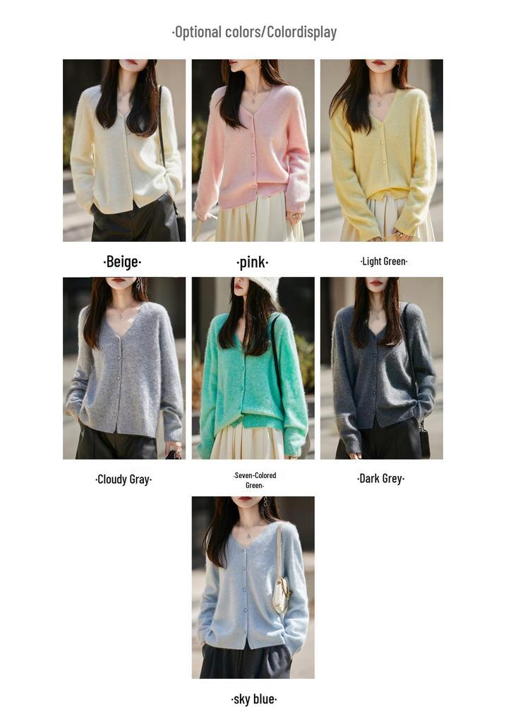 Korean-Style Elegant Wool Knit V-Neck Cardigan for Women - 2025 Fashion Collection
