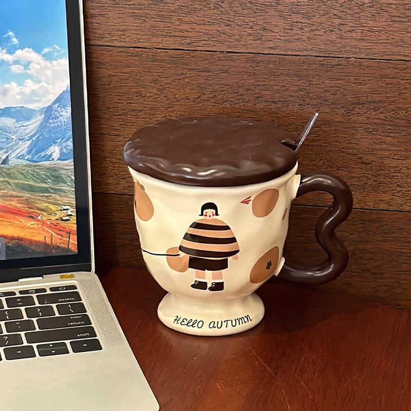Vintage girls ceramic mugs high value vintage mugs office home drinking cups breakfast coffee cups 400ML