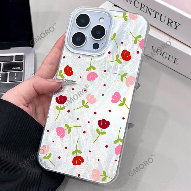 List Red Tulip Mobile Phone Case Suitable for Apple 16 Girly 17 Pro Large Hole Feather Yarn Anti-drop Cover