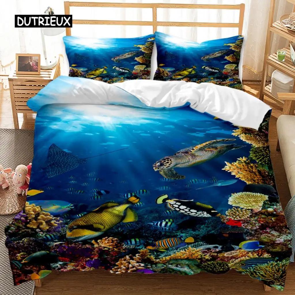 Comforter Ocean Fish Ocean Animals Fishes Theme Bedding Set Twin Double Queen King Size Polyester Qulit