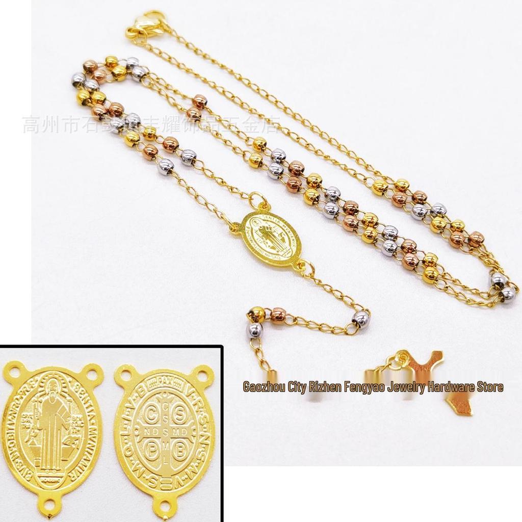 3M Goldene Rose Stahl Halskette: Elegantes dreifarbiges Design mit runden Perlen