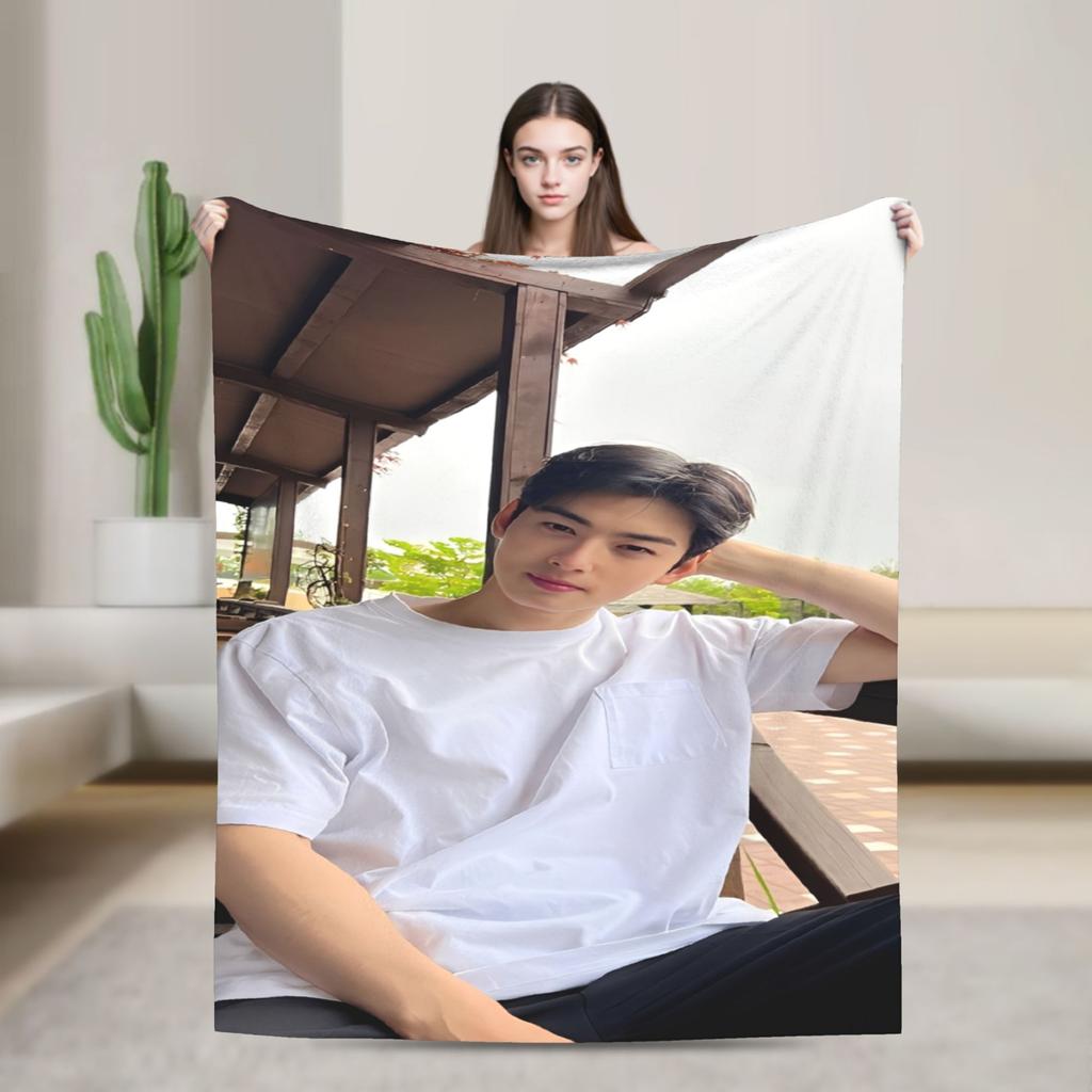 Cha Eun Woo Kpop Astro Idol Blanket Velvet  Cozy Lightweight Thin Throw Blanket For Home Bedding Throws