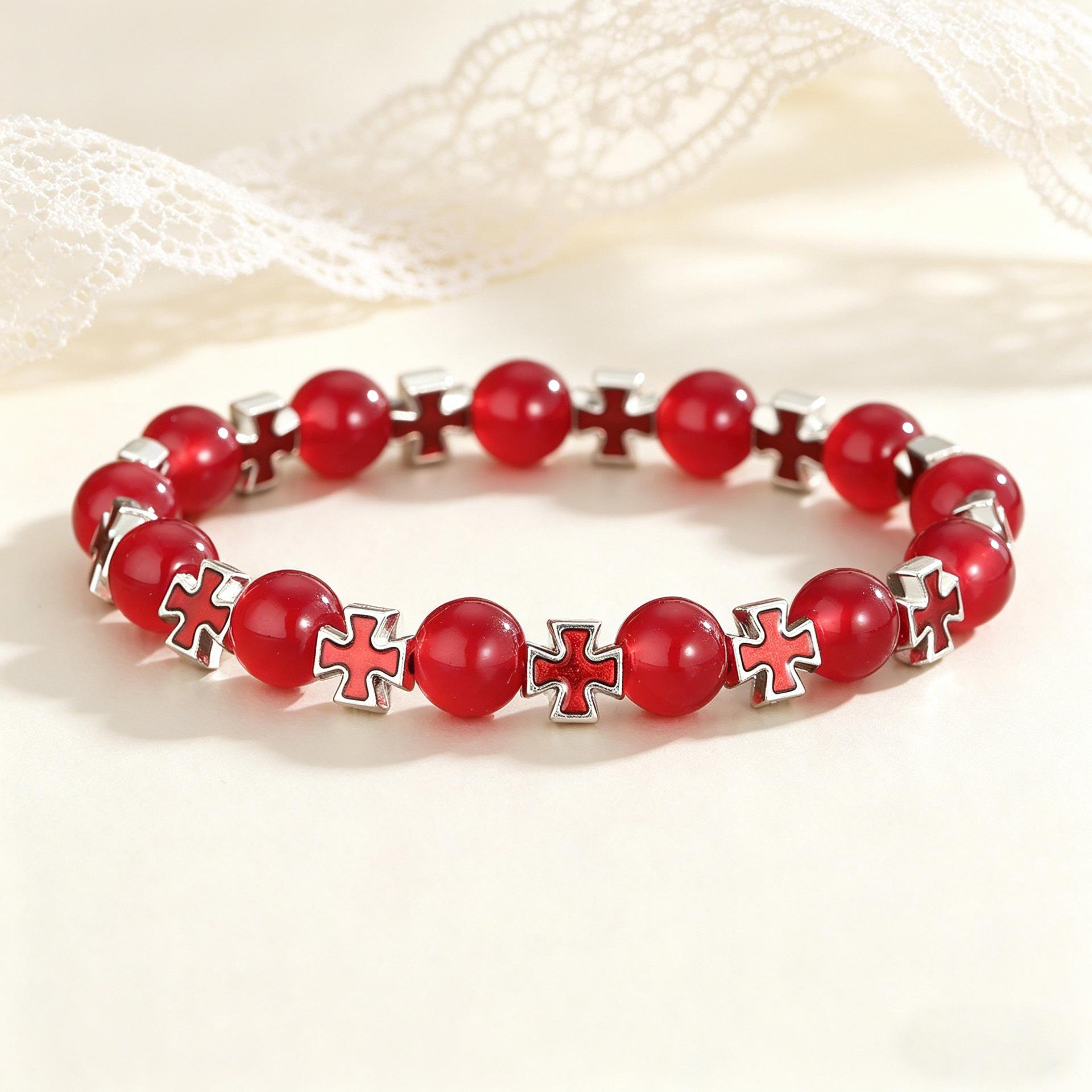 Versatile Geometric Cross Elastic Beaded Bracelet for Men and Women Couples