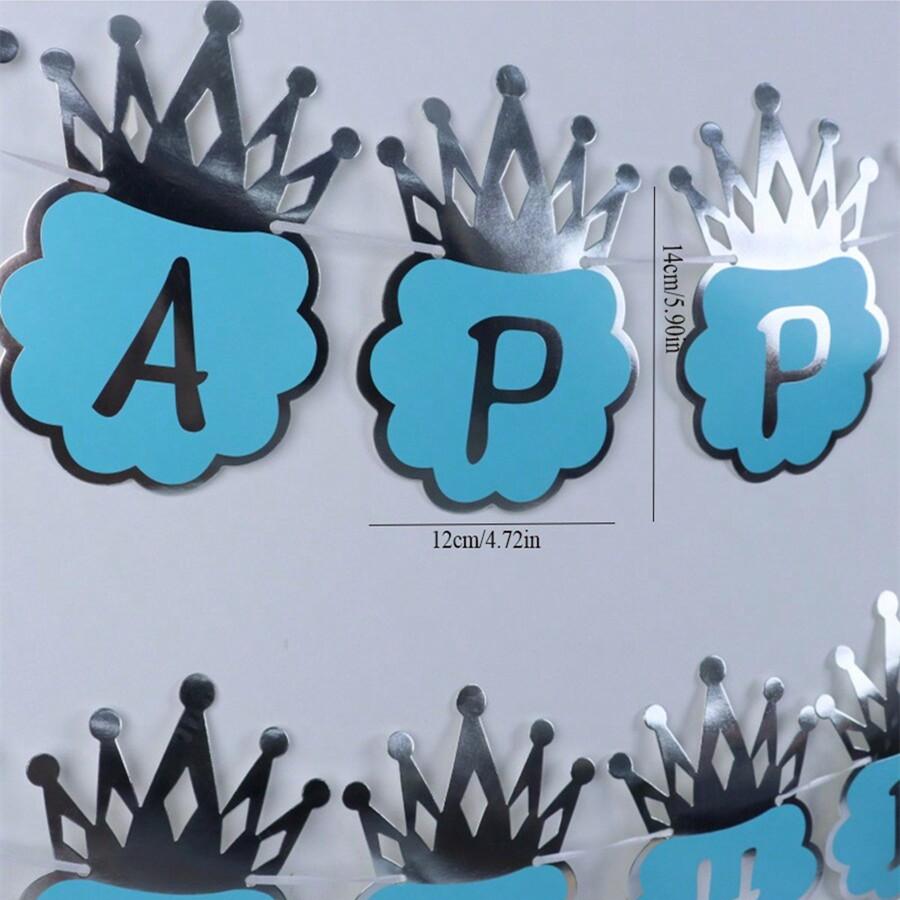 Bronzing Crown Birthday Banner Blue Pink Happy Birthday Banner Prince And Princess Party Decoration First Birthday Party Decor