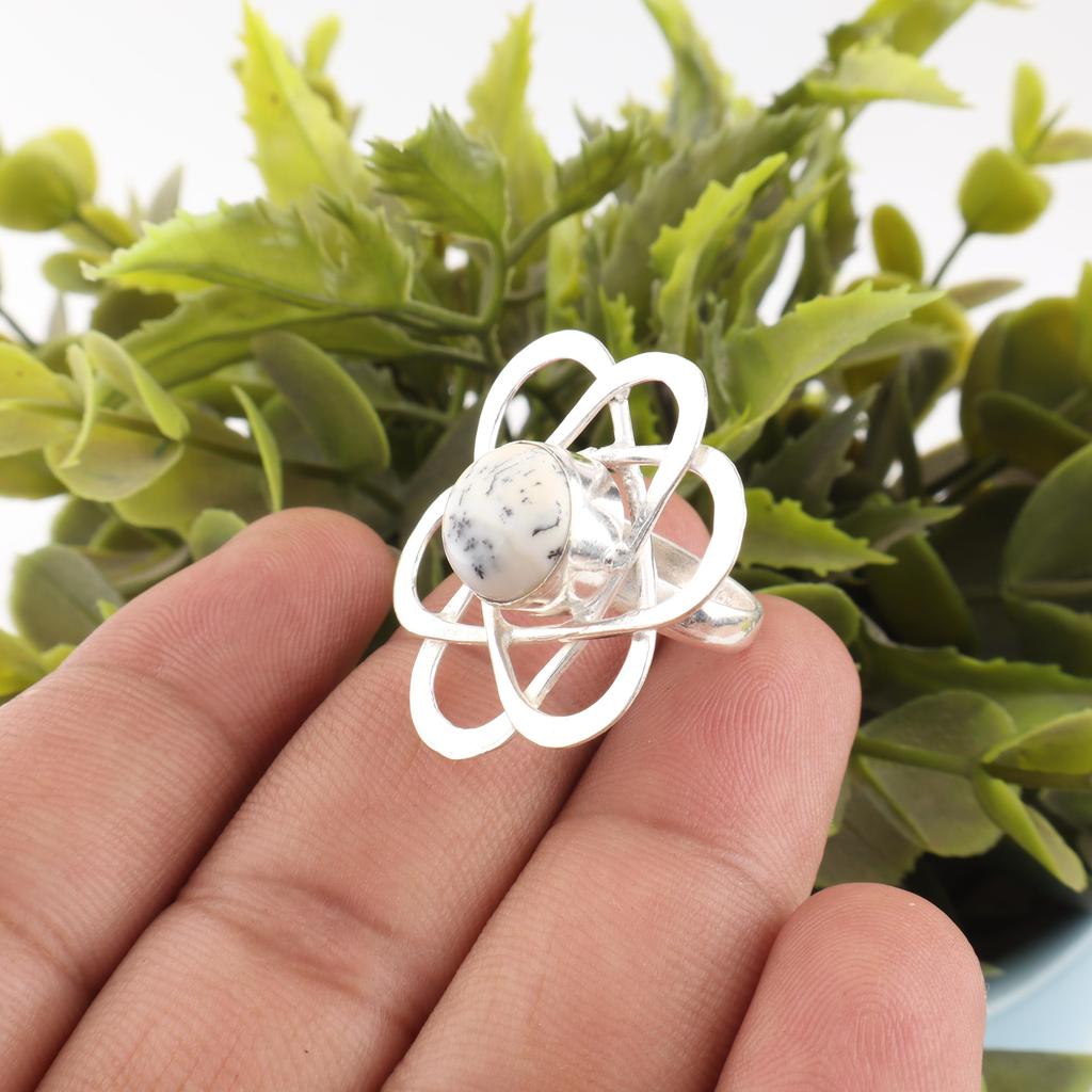 Dendritopal Ring Edelsteinschmuck, 925 Massiv Sterlingsilber Ring, Handgefertigter Schmuck Geburtssteinring, Geschenk für Sie