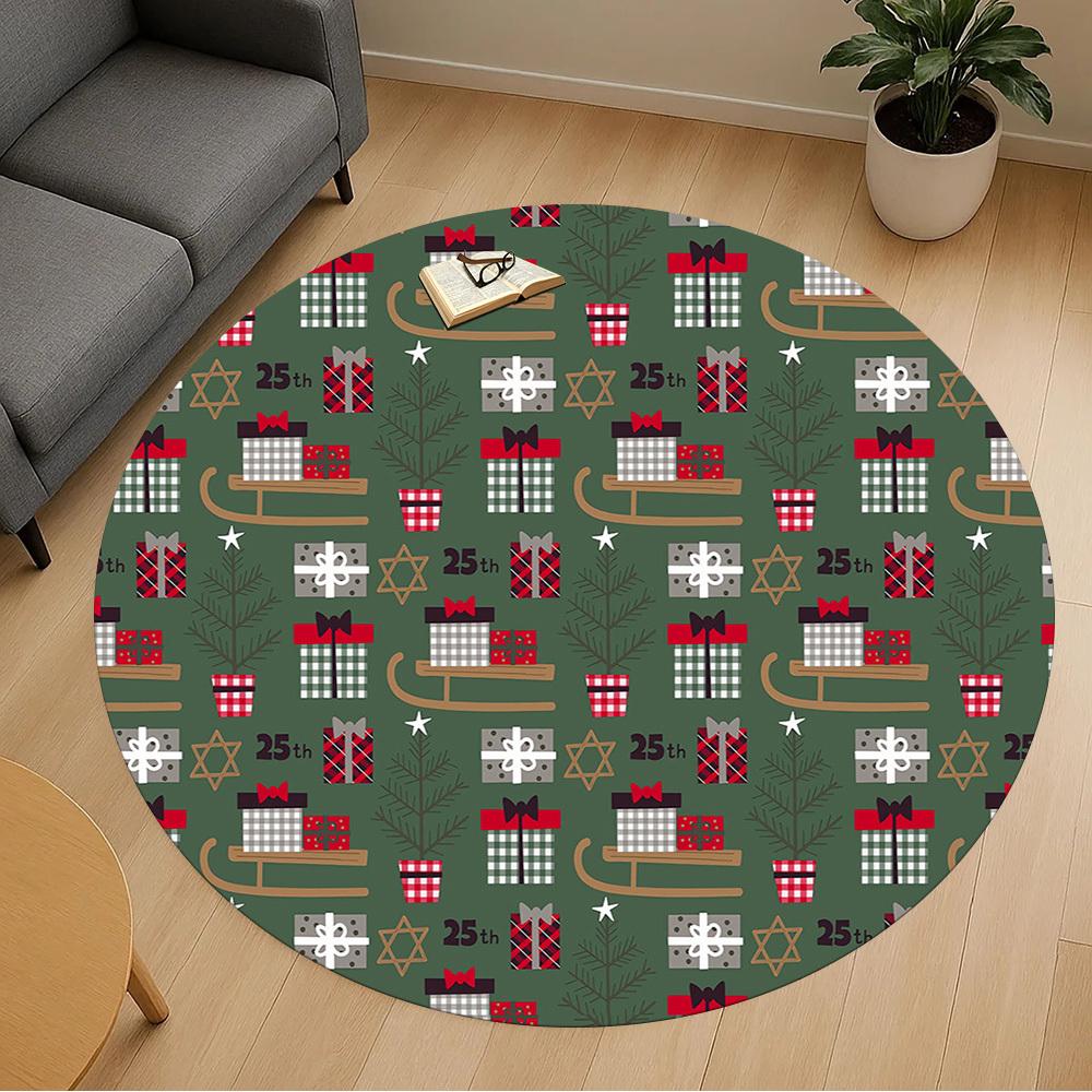 

1pc Christmas, Presents Round Chair mat Area Rug - Non-Slip, Floor Mat for Office, Bedroom, and Indoor Decor -1002135 80cm by 80cm
