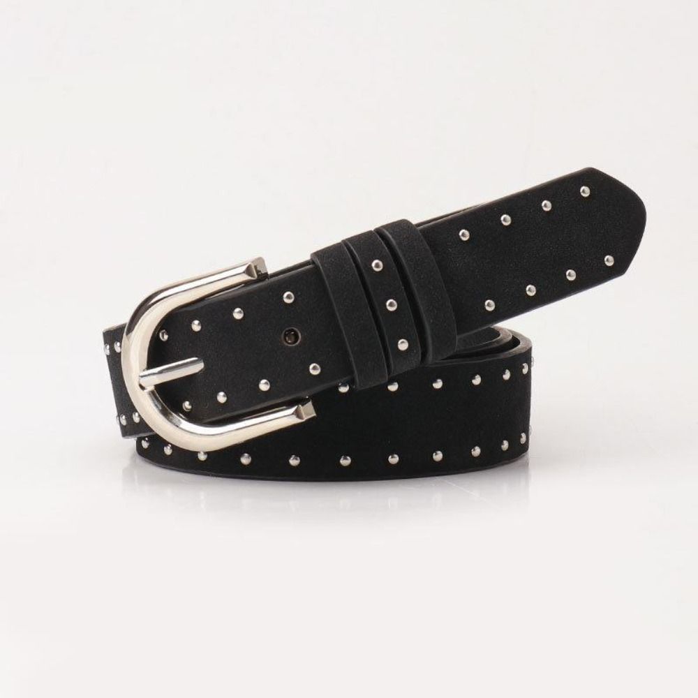 Black Suede Rivet Belt Metal Y2K Belt Fashion Pin Buckle Waistband  Female