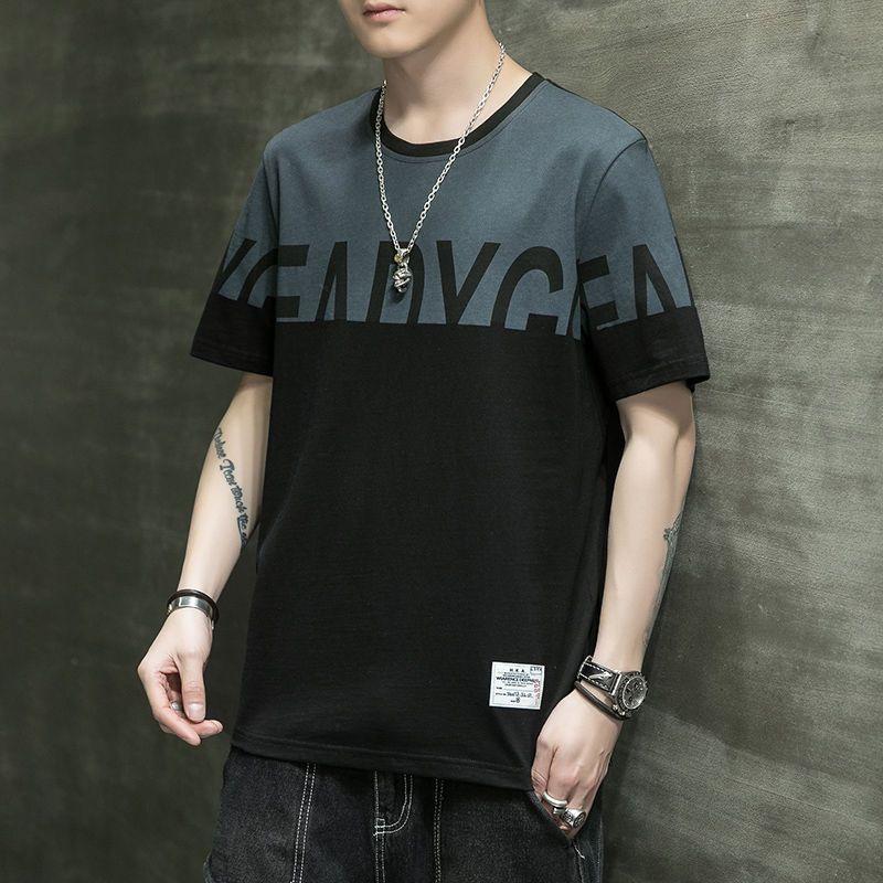 

Летние пуловеры с круглым вырезом и принтом, повседневная одежда с буквенным принтом, базовая одежда для мужчин, дизайн с нашивками, стильные футболки с коротким рукавом в корейском стиле XXXL чёрный