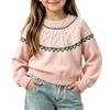 Girls Knitted Pullover Sweater with Pattern, Warm Long Sleeve Base Layer Top for Winter