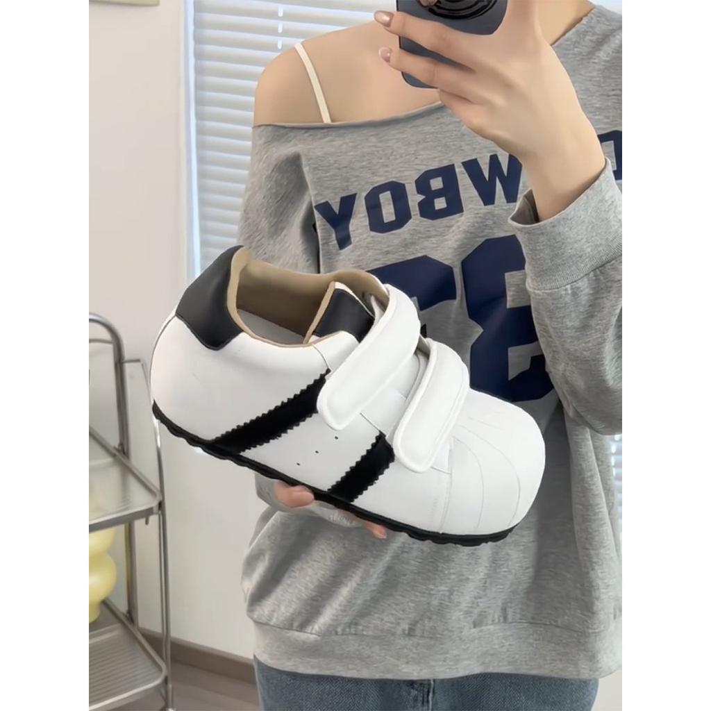 Velcro Ugly Cute Shell Head German Training Bread Shoes Women's 2025 New Versatile Inner Height Increase Leisure Sports Small Board Shoes