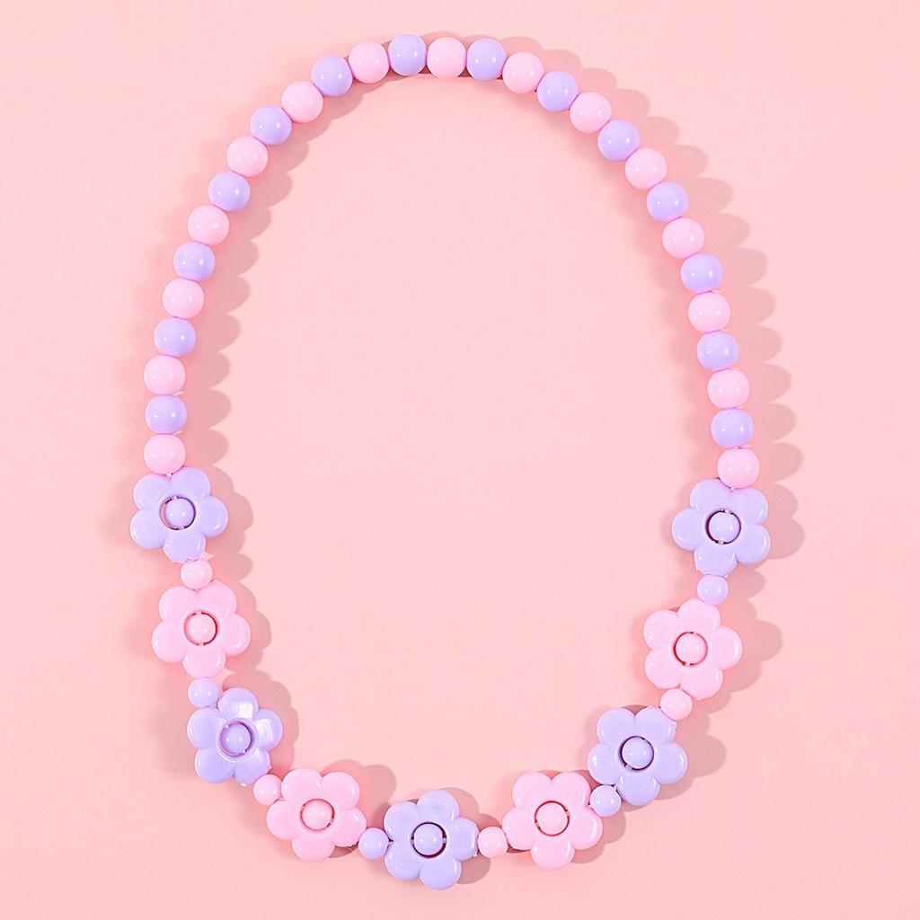 Kids' Flower Necklace & Bracelet Set – Colorful Acrylic Beads