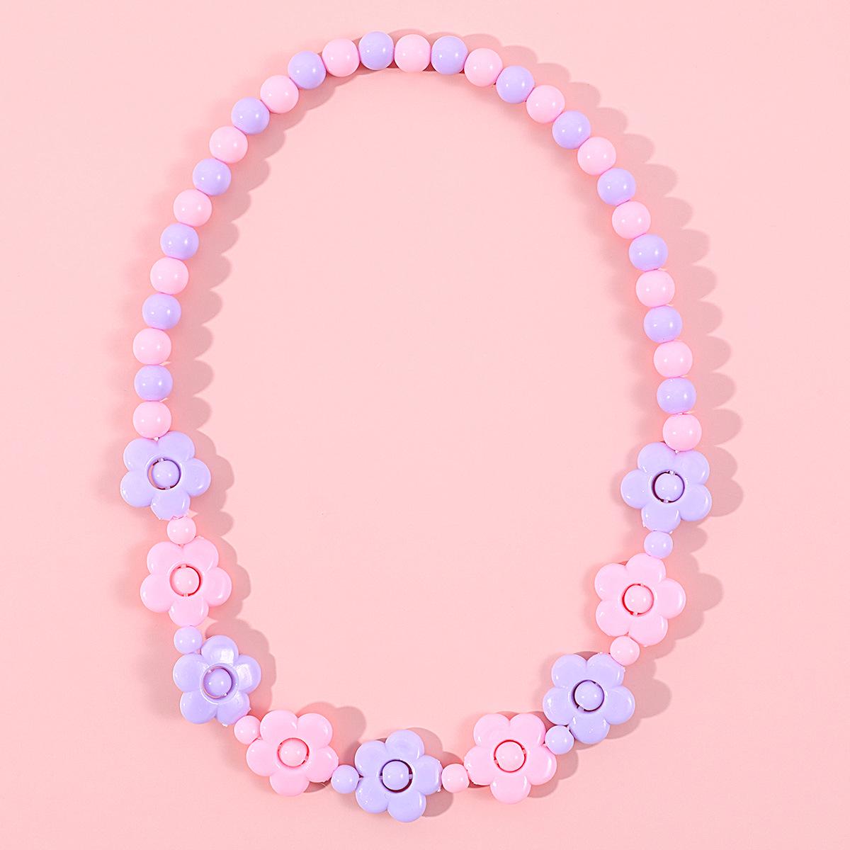 

Детский комплект из цветочного ожерелья и браслета – цветные акриловые бусины