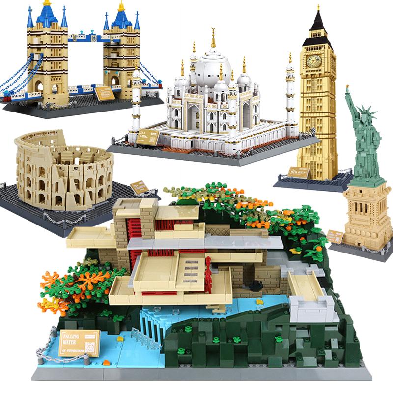 City Architecture Building Blocks Colosseum Taj Mahal Fallingwater Villa New York MOC Creative Model Bricks Adult Toys Gifts