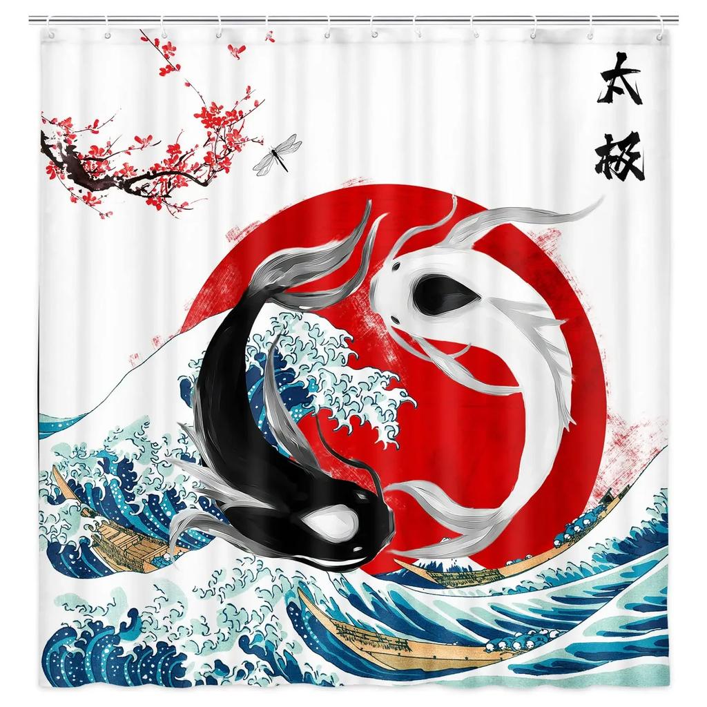 Yin Yang Shower Curtain For Bathroom Boho Trippy Gossip Pattern Psychedelic Art Waterproof Bathroom Shower Curtain Set With Hook