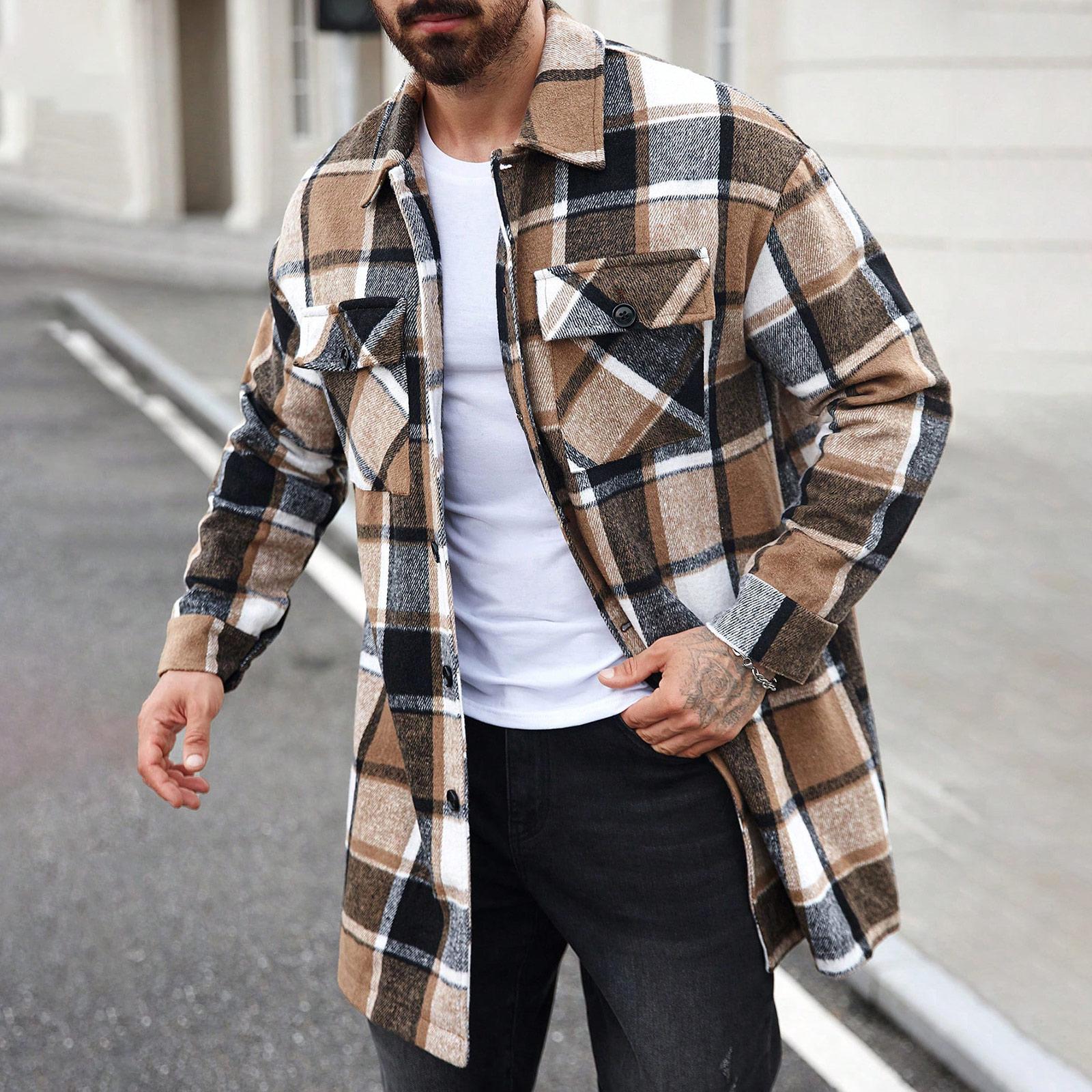 

Мужская длинная рубашка-пальто в стиле кэжуал, спортивная, на длинных пуговицах, с двойным карманом, ветровка XXL хаки