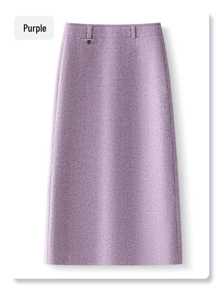 2025 New Women's Purple Woolen A-Line Pencil Skirt: Autumn/Winter Slim Fit