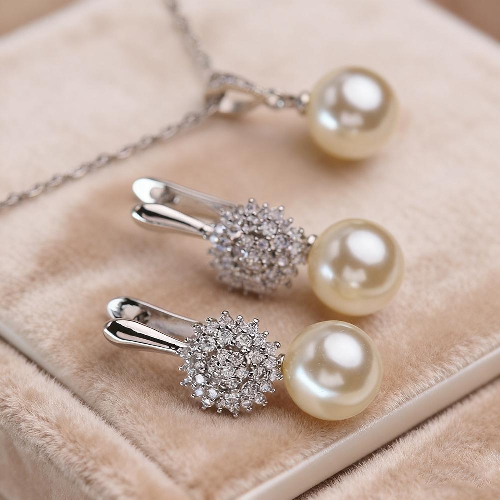 Leaf Imitation Pearl Necklaces Earrings Sets For Women Fashion Flower Cubic Zirconia Pendant with Chain Birhday Gift