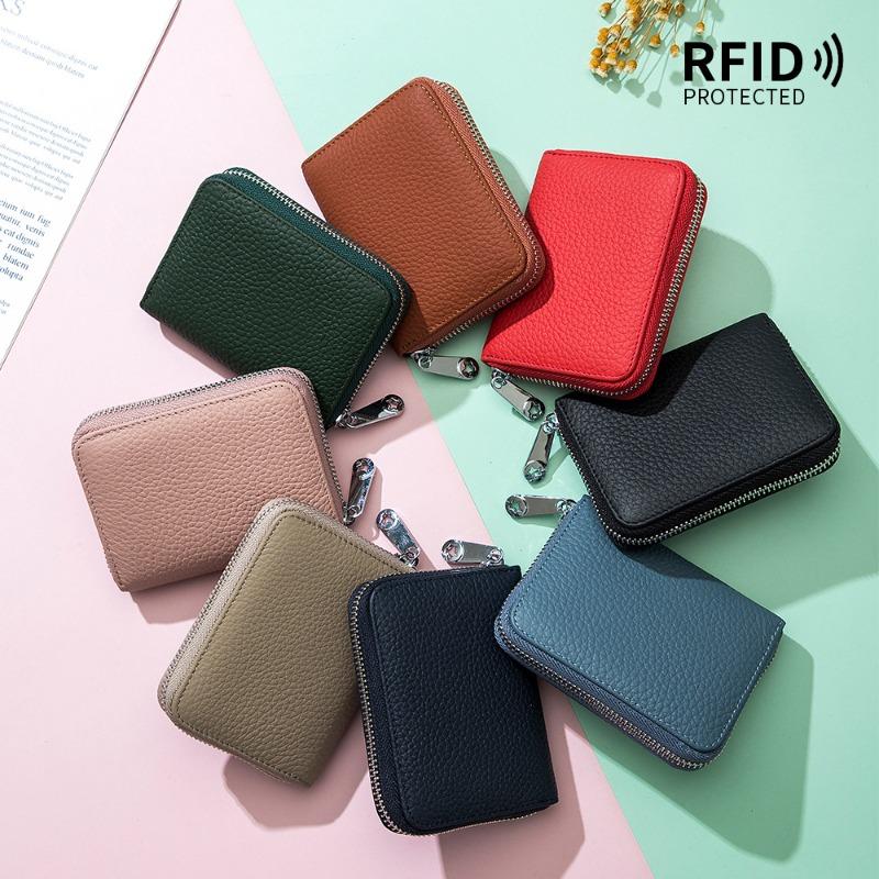 Card bag, leather RFID Japanese change bag, zipper card cover, women's organ card bag, large capacity