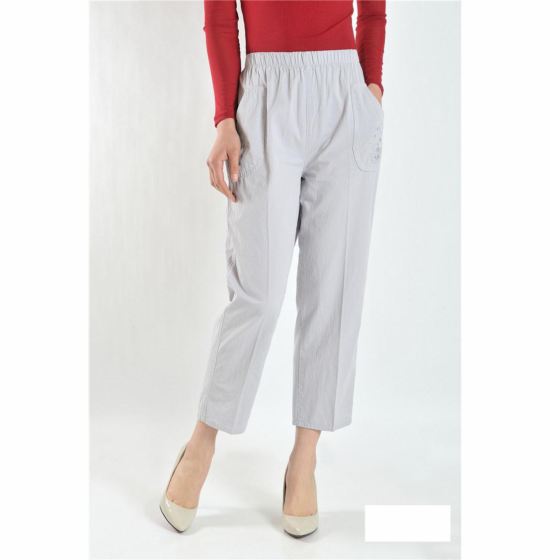 

Брюки для мам среднего и пожилого возраста. Женские брюки с вышивкой и высокой талией. Брюки из хлопка с девятью точками. XXXXL серый