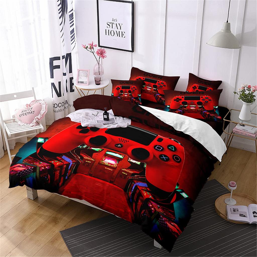 Red Gamepad 3D Digital Printing Three-Piece Bedding Quilt Cover