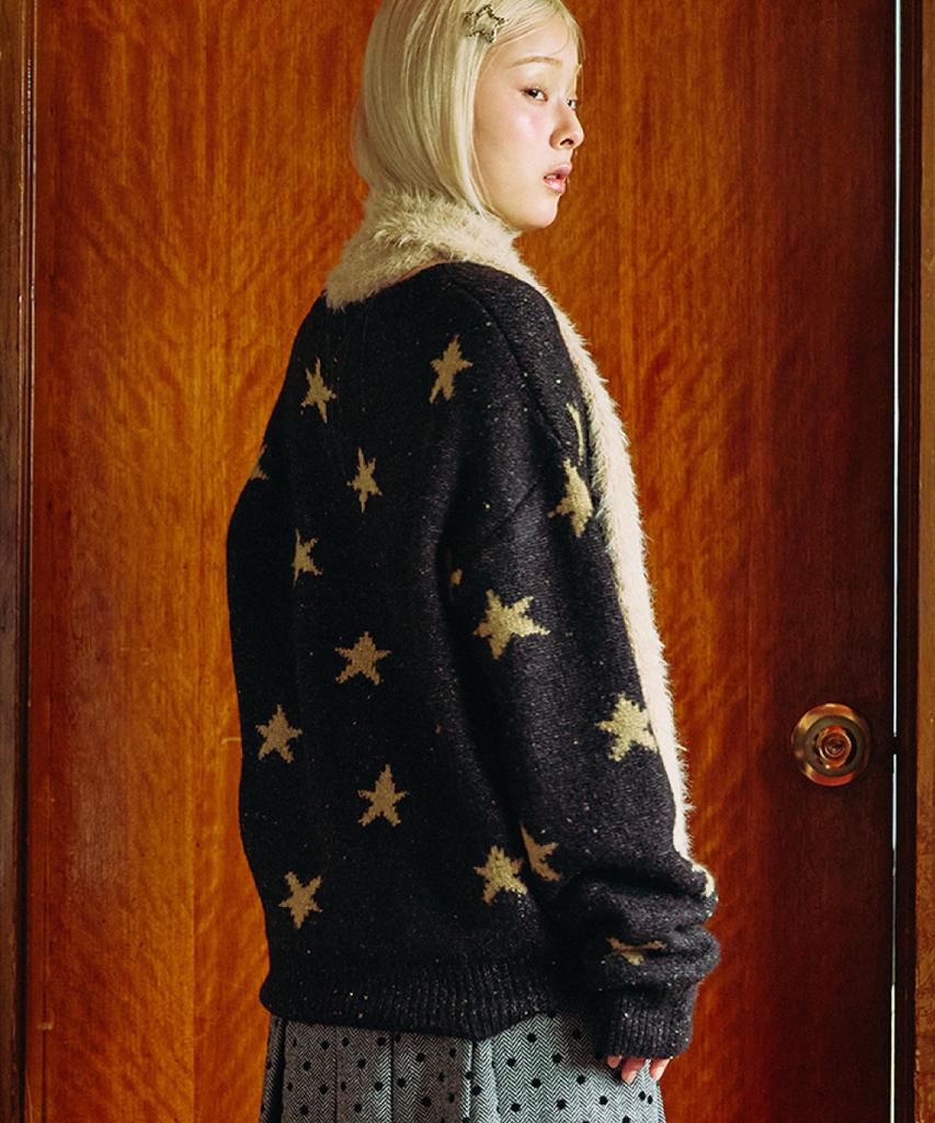 Cookies Two-Way Star Jacquard Knit (Black/Beige)