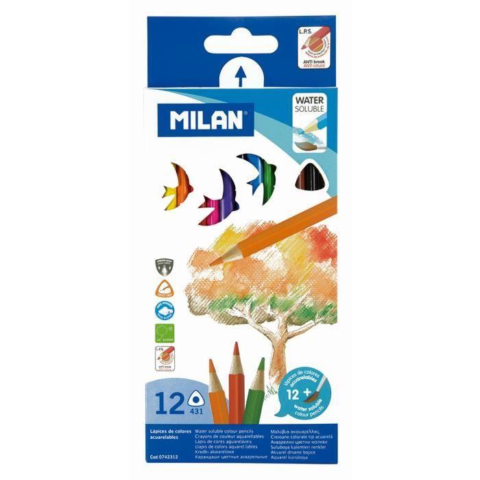 12 crayons de couleur aquarellables MILAN + 1 pinceau