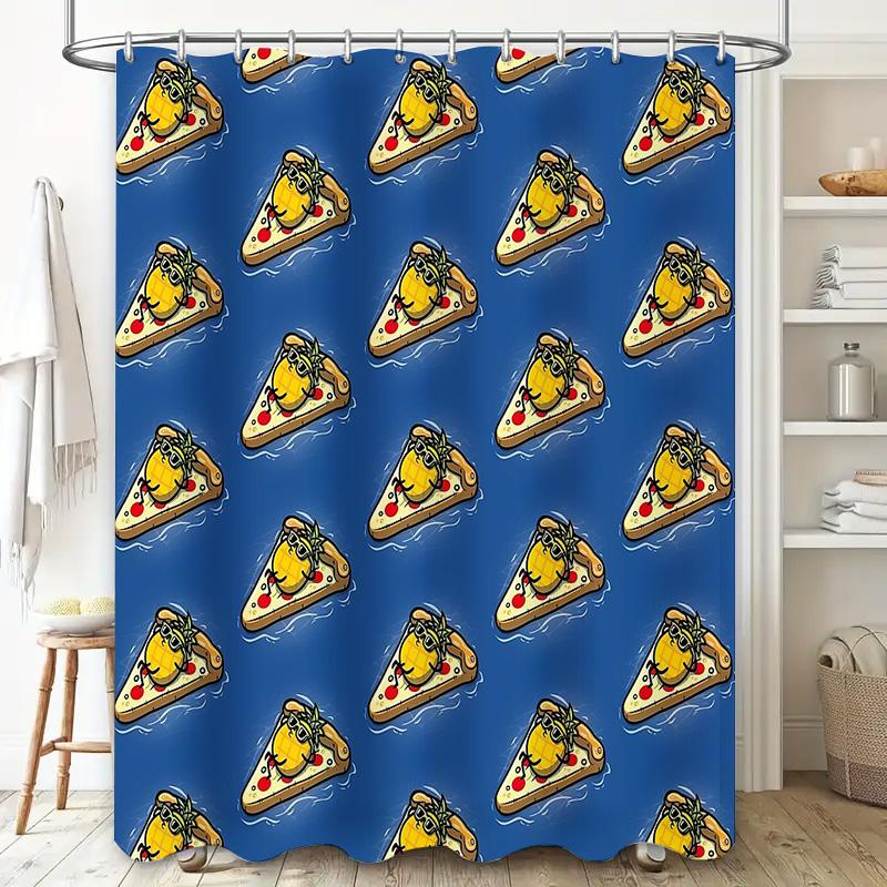 Pizza Shower Curtain Funny Kitchen Decor Bathroom Set Waterproof Novelty Home Decor Anime Japanese Kawaii Aesthetic Wall Art Gif