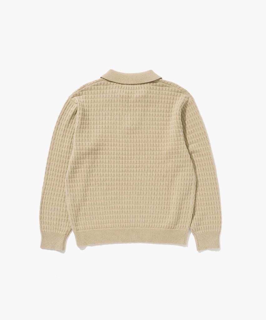PLAC Waffle Long Sleeve Collared Knit Beige