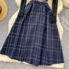 Fall Winter Women Sweater Dress Set Casual Knitted Pullover Tops + Plaid Tweed Dress 2 Piece Outfits Female With Belt