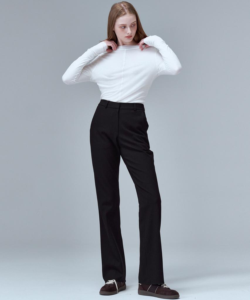 MALOUPE 2138 Brushed Stretch Slim Bootcut Pants (Black)