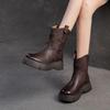 Johnature British Style Thick Soled Genuine Leather Mid-calf Boots Versatile Women's Flat Platform Shoes