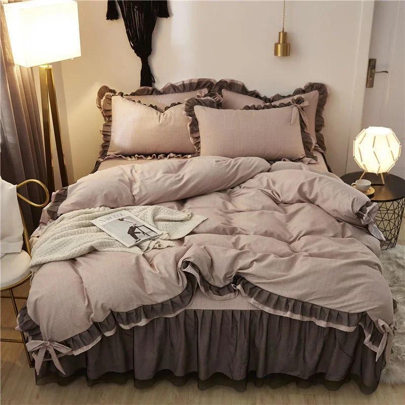 Luxury Black Princess Bedding Sets Kawaii Bed Skirt Sheet Pillowcase Fashion Girl Duvet Cover 4 Pieces Home Decoration