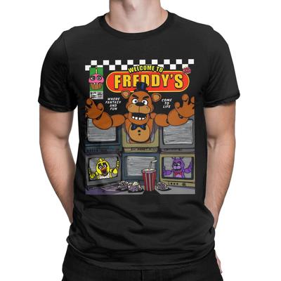 Welcome To Mens Retro Round Neck FNAF At Freddys Summer Fashion Breathable Quality Comfortable Pure Cotton Tshirt
