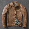 Giacca in Pelle Slim Coreana Giacca in Pelle Denim da Uomo Pelle di Mucca Strato Superiore Puro Cera d'Olio Stile Retrò Cappotto alla Moda