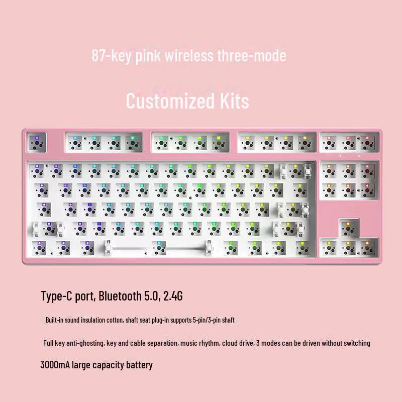 Kit de clavier mécanique sans fil Bluetooth à monter soi-même, RVB, trois modes, 84 à 108 touches