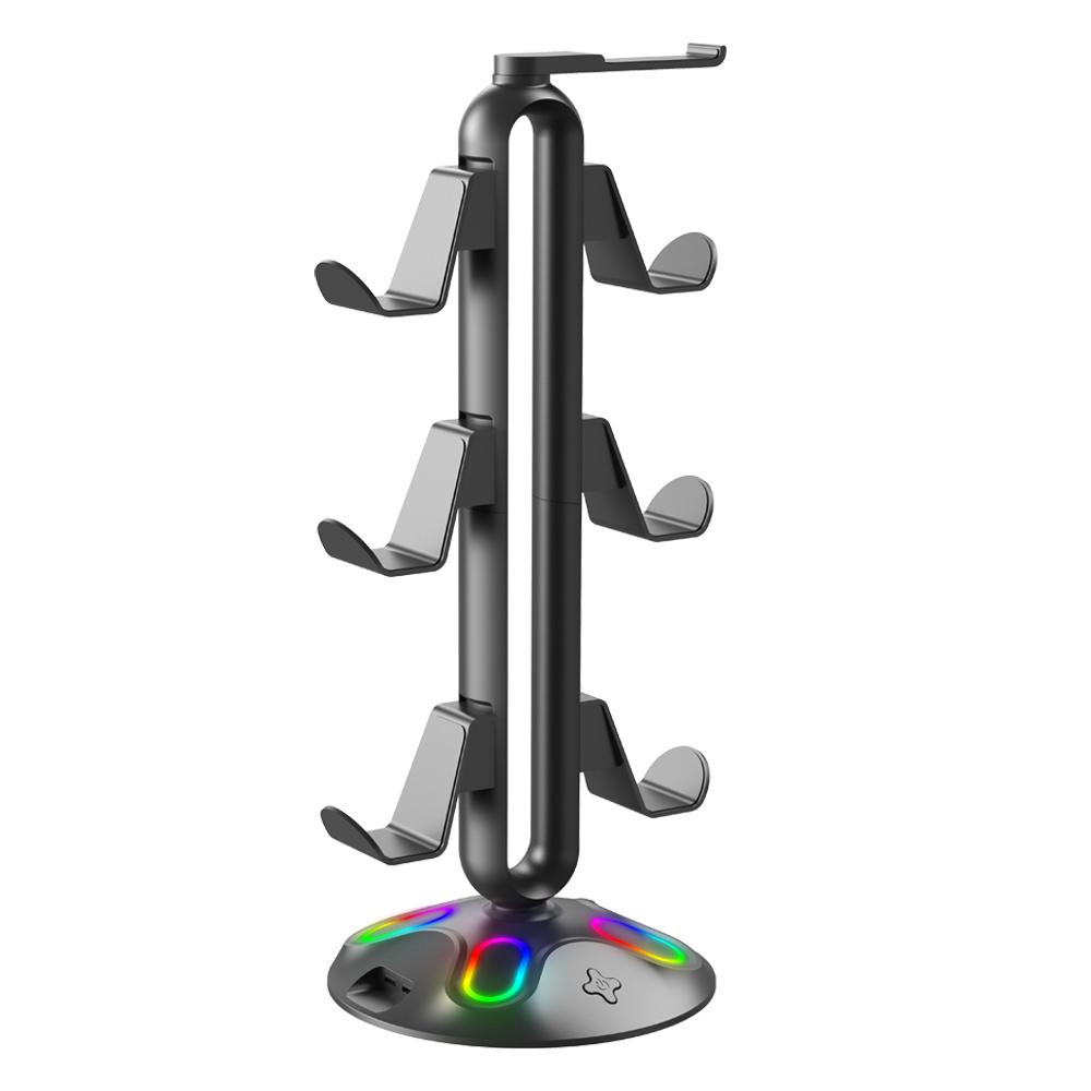 

RGB Gaming Headphone Stand 9 Light Modes Desktop Headset Holder with 3.5mm & Type-C Support Win7/8/10/11/Linux/ for Home Desk чёрный