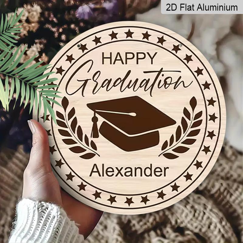 2D Flat Aluminum Graduation-Themed Wall Decor Commemorative Gift 7.87 Inches X 7.87 Inches Suitable for Cafes, Offices, Front Doors, Porches, and