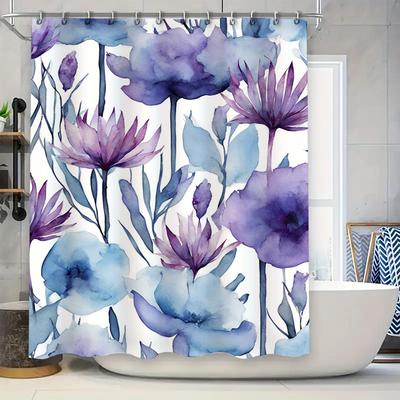 Purple Blue Watercolor Floral Shower Curtain Bathroom Decor Hanging Waterproof Shower Bath Mat Tiling Wall Stickers Home Decorat
