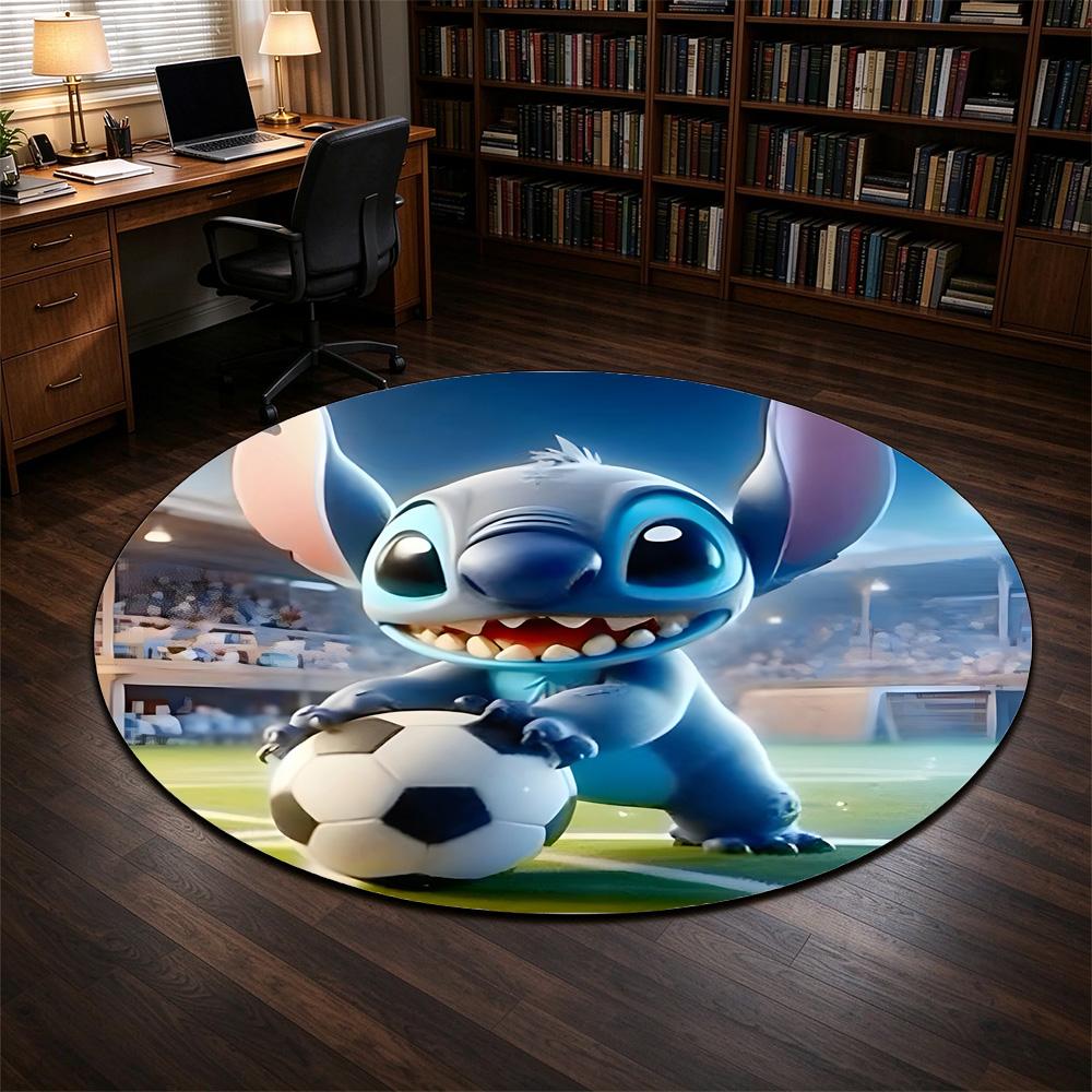 Round Rug Stitch Playing Soccer Ball Stadium Floodlights Sports Cartoon Living Room Decor