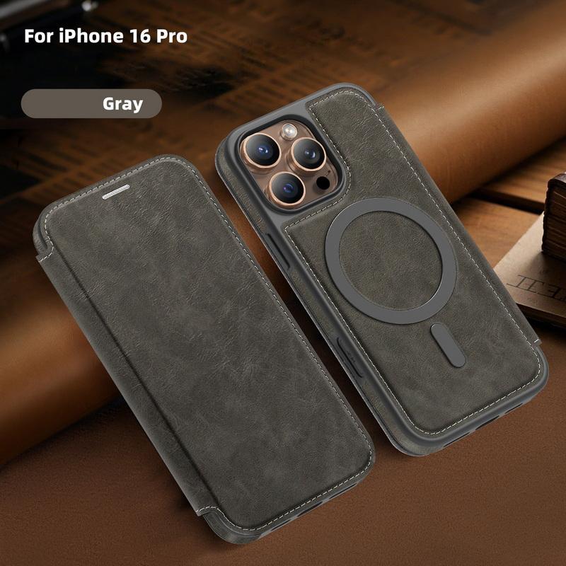 Custodia a Portafoglio in Pelle di Lusso con Porta Carte per iPhone 16 Pro Max 15 Pro 14 13 12 11 per Magsafe Antiurto Ricarica Wireless Cover Magnetica Bumper