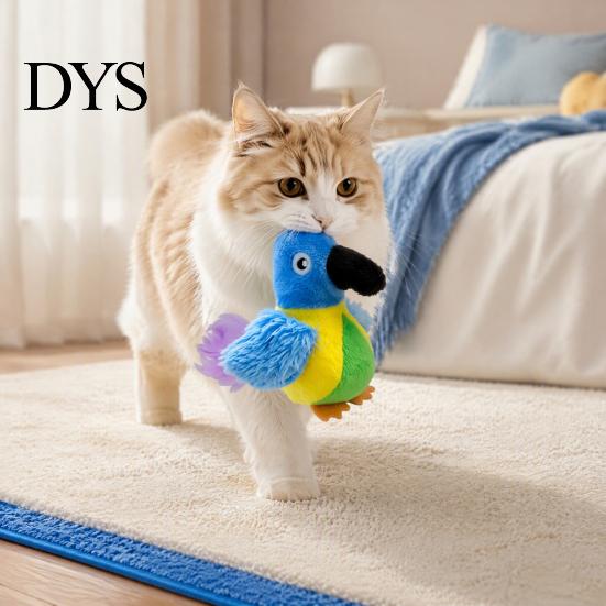 Funny Feathered Cat Teaser Chirping Bird Toy, Interactive Plush Parrot Soft Stuffed Safe Toys for Kittens Pounce Toy Indoor Cats And Kittens,