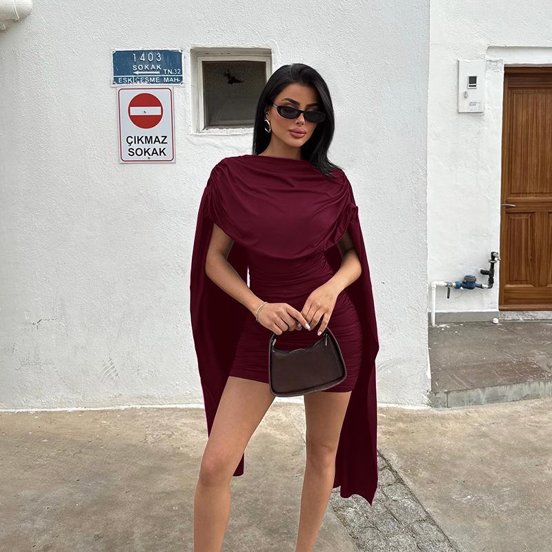 African Women's High-End Texture Drape Neck Mini Dress