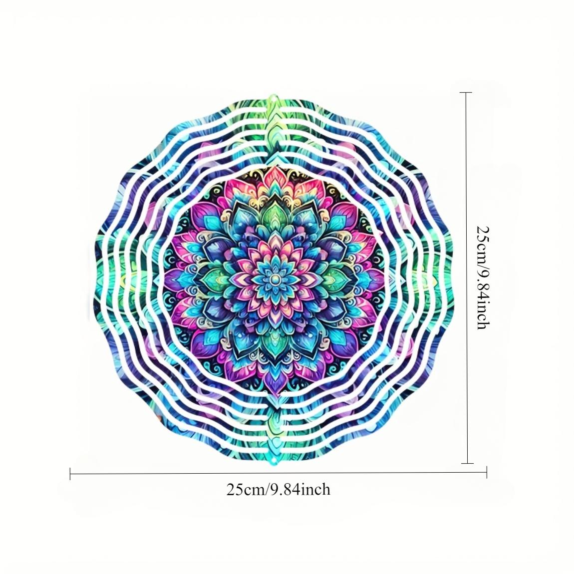

Яркий 10-дюймовый 3D кинетический ветряк-мандала - Вращающийся на 360° металлический декор для стены/патио с гипнотическими геометрическими узорами 01A