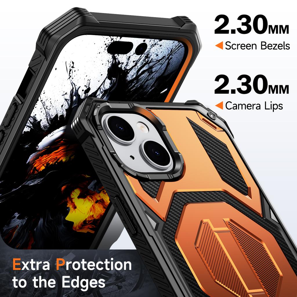 For iPhone 13 Magnetic Case Rotating Kickstand PC + TPU Shockproof Drop-proof Phone Cover