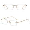 Rimless Blue Light UV for Gold B1536 [FEISEDY] Glasses, Stylish, Women's, Blocking, Square, Titanium, Non-prescription, Protection, Computers, Unisex,