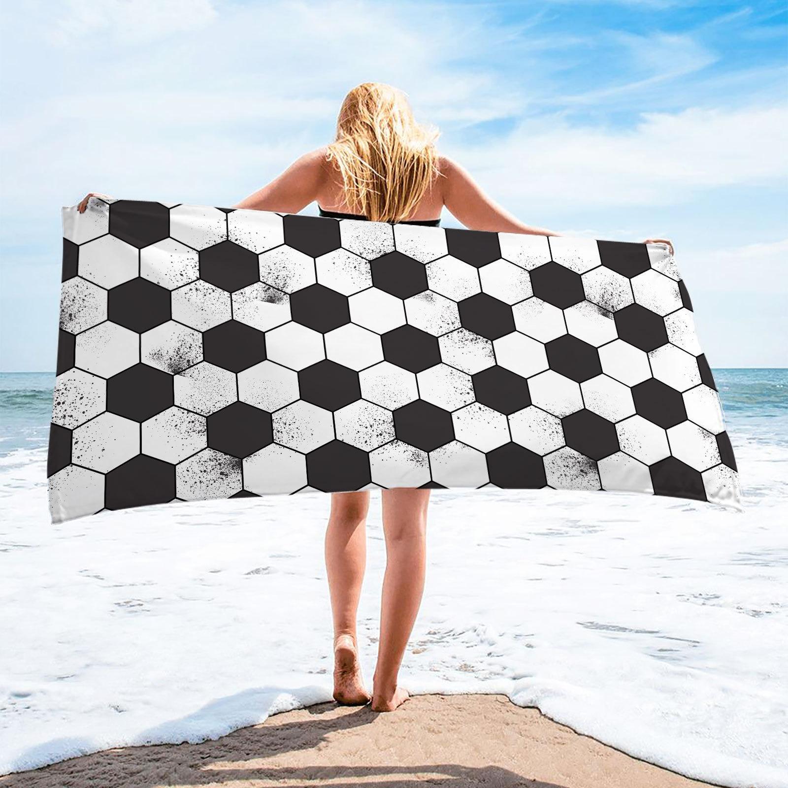 

Soccer Football Beach Towel Green Field Print Polyester Bath Towel Quick Dry Sand Free Sport Blanket for Kids Fans Pool Travel W40*H60(CM)