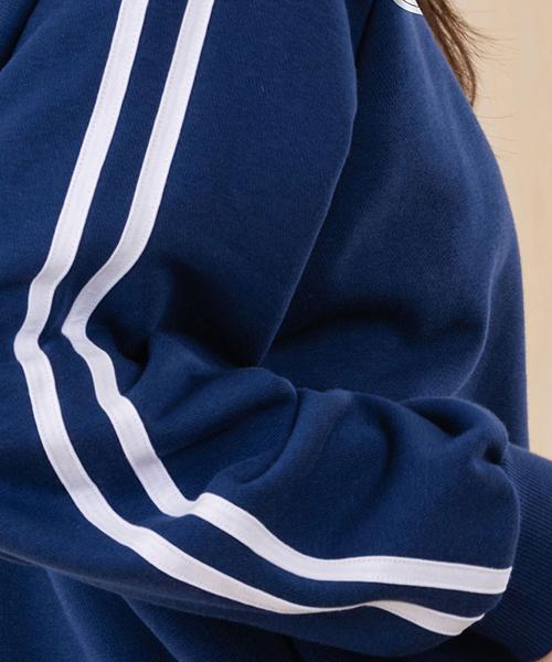 Ellamo Women'S Terry Track Half-Zip Collar Oversized Sweatshirt [Blue]