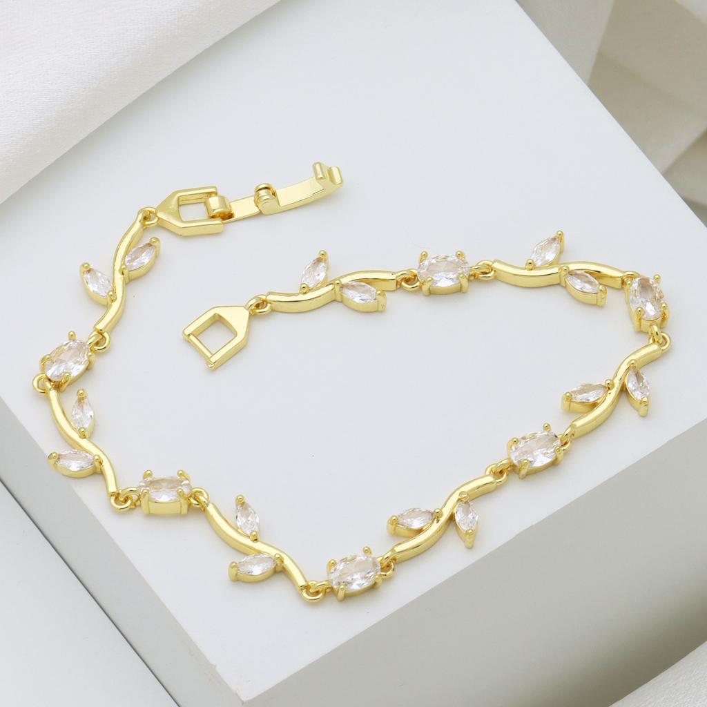 Plant Wind Flowers Blossom Zircon Copper Gold Plated Bracelet Bracelet